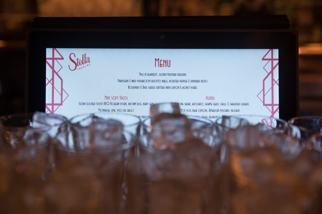 Stellla Theatre Rathmines menu in the foyer area ready for a corporate event