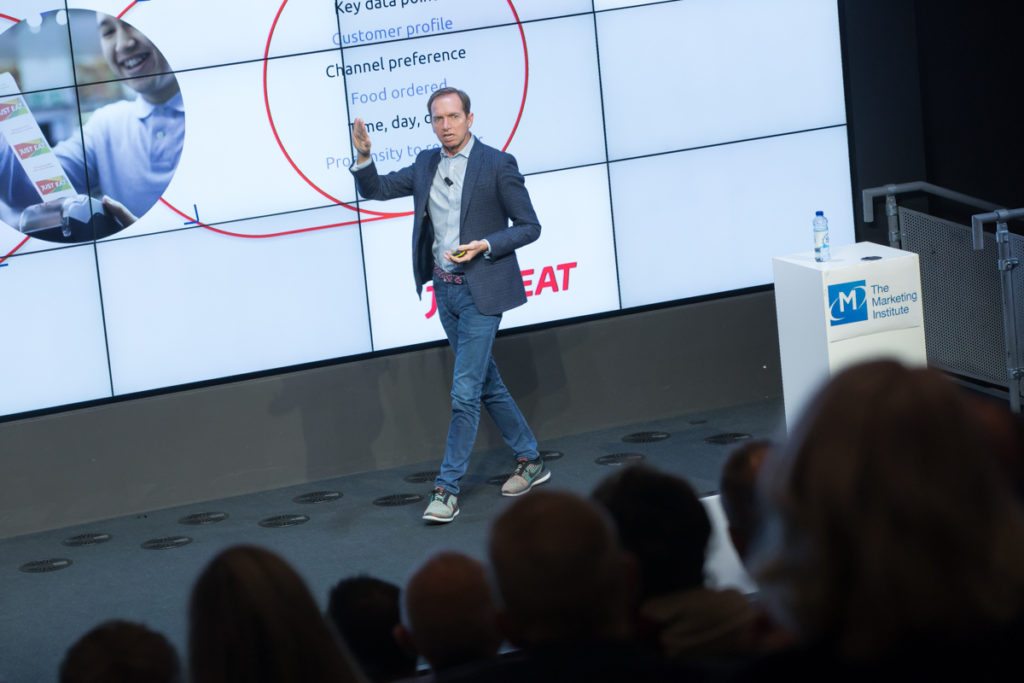  Barnaby Dawe, Global Chief Marketing Officer at Just Eat addressing the CMO Summit in the Google Foundry Dublin