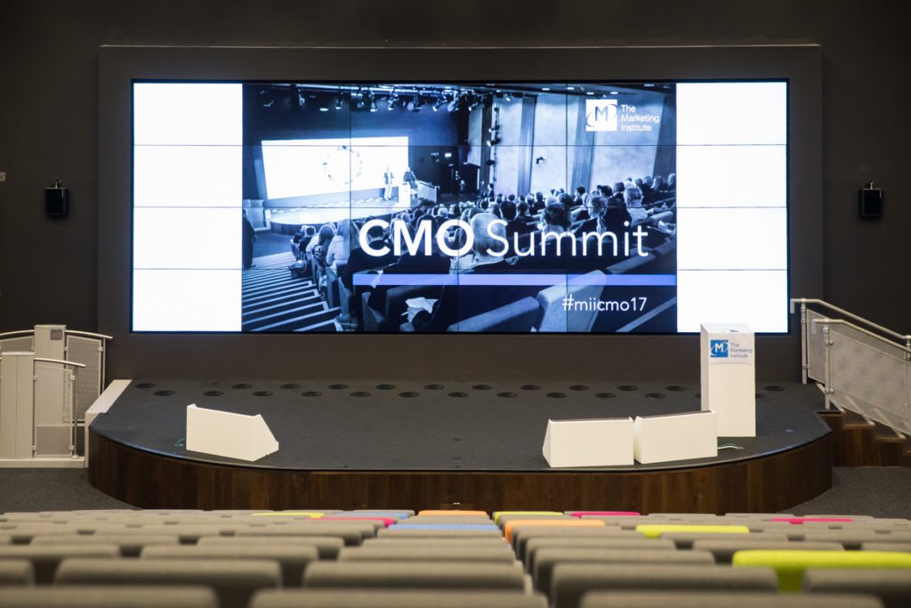 Google Foundry Dublin auditorium and stage area setup for MII CMO Summit 2017