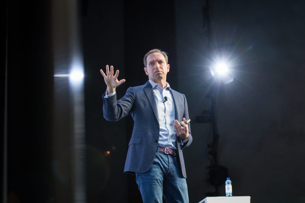  Barnaby Dawe, Global Chief Marketing Officer at Just Eat addressing the CMO Summit in the Google Foundry Dublin