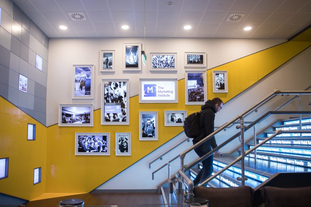Google Foundry Dublin signage screen display MII branding and imagery